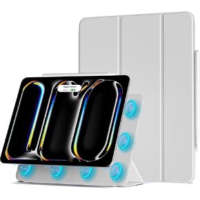 Aoub Magnetic Case for iPad Pro 11 Inch M4 2024, Powerful Magnetic Attachment, Slim Trifold Stand Case, Supports Pencil Pro & Pencil (USB-C), Auto Wake/Sleep, Durable Protection, Black