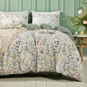 mixinni Twin Bed Duvet Cover Set Girls Beige Floral Printed Duvet Cover Set Flower Leaves Pattern Bedding with Zipper Closure for Teenage Girls-Twin Size