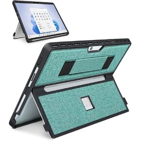Case fit Microsoft Surface Pro 11 /Surface Pro 10 /Surface Pro 9 /Surface Pro 8 13-Inch, with Stent Cover, Hand Strap, All-in-one Rugged Case Compatible with Type Cover Keyboards, Cyan