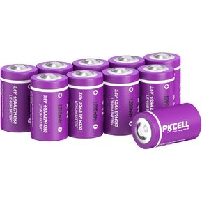 PKCELL ER14250 1/2AA 3.6V Lithium Battery,1200mAh Batteries Compatible for Dog Collar Meter Sensor Movement Monitor Home Security System Alarm System (10-Count)