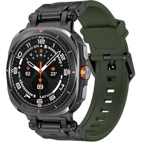Compatible with Samsung Galaxy Watch Ultra Bands for Men, Rugged Tactical Silicone Sport Strap with Stainless Steel Metal Connector for Samsung Galaxy Watch 7 Ultra 47mm Band
