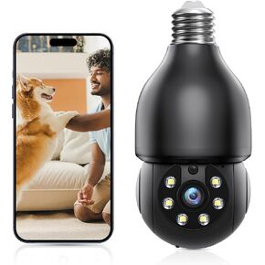 Light Bulb Security Cameras Wireless Outdoor, 5G&2.4G WiFi Security Cameras for Home Security Outside, AI Human Detection, Two-Way Talk, Color Night Vision, Siren Alarm, Work with Alexa (2 Pack)