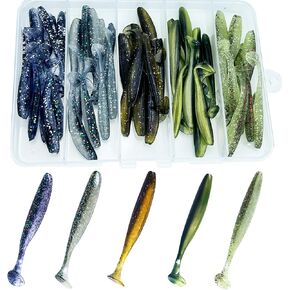Fishing Soft Plastic Lures, Paddle Tail Swim Baits for Bass Fishing,Paddle Tail Swimbaits for for Bass Trout Walleye Lures, 30/50pcs Soft Plastic Baits with Box