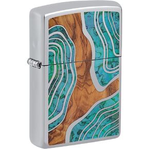 Zippo Lighter: Fusion Wood and Shell Design - High Polish Chrome 46118
