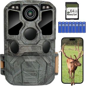 KJK Trail Camera WiFi 8K 84MP with 64GB Memory Card, Game Camera with Night Vision, 0.05s Trigger Motion Activated, IP67 Waterproof 130°Wide-Angle 42pcs No Glow Infrared LEDs for Wildlife Monitoring