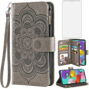 Asuwish Compatible with Samsung Galaxy A51 4G Wallet Case and Tempered Glass Screen Protector Leather Flip Card Holder Stand Cell Phone Cover for Glaxay A 51 Gaxaly M40S 51A A515F S51 Women Men Grey