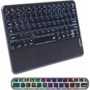 Bluetooth Keyboard with Touchpad, 10 inch Ultra Silm 7 Colors RGB Backlit Wireless Keyboard Universal Rechargeable Portable Keypad with Trackpad for iPad iOS Android Windows Laptops PC(Black)