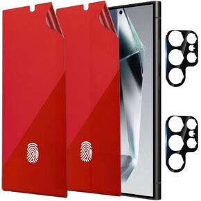 2 Pack Anti-Blue Privacy Screen Protector for Samsung Galaxy S24 Ultra Anti-Spy Soft Red Film Support Finger Unlock 6.8 inch + 2 Pack Camera Lens Glass Protector