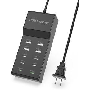 USB C Charger Block, 10 Ports PD USB C and USB A Charger Adapter Cube with 3.3ft Extension Cord, 100W GaN Super Fast Type C Charging Station Hub for iPhone 15 14 13 12 Pro Max iPad Galaxy Pixel