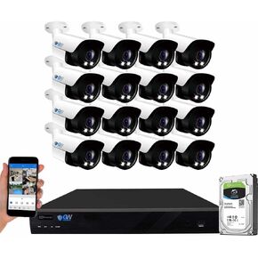 GW Security 16 Channel 12MP NVR H.265+ 4K Fulltime Color Night Vision Security Camera System with 16 UltraHD 8MP IP Two-Way Audio Outdoor PoE Security Cameras, Smart AI Human & Vehicle Detection