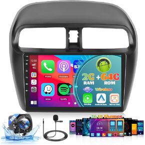 Roinvou 2+64G Android Auto Radio for Mitsubishi Mirage 2012-2018, 9" Car Screen in-Dash GPS Navigation with Wireless CarPlay Android Auto Mirror Link WiFi Bluetooth FM RDS Radio Backup Camera