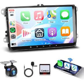 2+64G Android Car Stereo for VW Passat Jetta Tiguan Golf MK5 MK6 T5 EOS Polo Wireless Carplay Android Auto, 9'' Touchscreen Mirror Link Bluetooth GPS Navigation WiFi FM RDS EQ Rear Camera SWC MIC