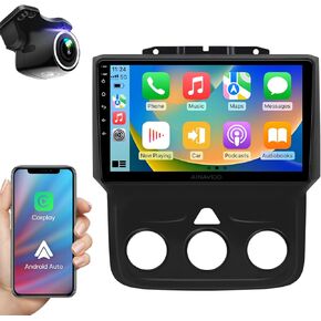 راديو ستيريو للسيارة 9 بوصة لسيارة دودج رام 1500 2500 3500 2013 2014 2015 2016 2017 2018 مع carplay لاسلكي/أندرويد أوتو/شاشة لمس/Android12/ملاحة GPS/كاميرا احتياطية عالية الدقة