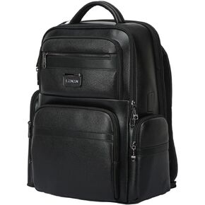 Laptop Business Backpack for Men & Women, Work Backpack Fits 15.6 Inch, Premium Quality Travel Bag with USB Charging Port, Water-Resistant, Genuine Cow Leather, Bookbag with Multiple Pockets