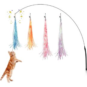 Andiker Cat Wand Toy with 2PCS 12in Replaceable Colorful Rainbow Tassels with Little Bells Funny and Shiny Interesting Cat Toys for Indoor Cats Keeping Fit (Modern, 3, Count)