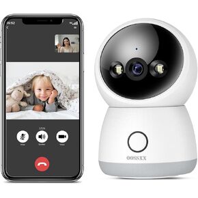OOSSXX (One-Touch Call) 360° Pan/Tilt 3MP Baby Monitor Security Camera Indoor Wireless Nanny Cam Dog/Cat/Pet Camera with Phone App,Home/House/Door WiFi Cameras,2-Way Audio,Auto Tracking,Night Vision