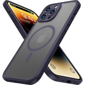 ImpactStrong Magnetic Guard for iPhone 14 Pro Max Case [Camera Protection] [Compatible with MagSafe] Military Grade Protection, Slim Translucent Matte Phone Case, Black