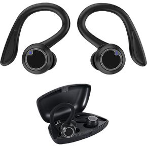SENTRY OSE Sport Hook Bluetooth Wireless Earbuds, 2-in-1 Detachable Hook, Active Noise Canceling, 12 Hours Playtime, Charging Case, Button Controls, Built-in Mic, USB-C Cable, Black