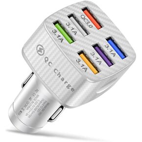 Car Charger Adapter,6 Ports USB QC3.0 Fast Car Charger QC3.0/3.1A,32V Upgraded Smart Shunt Car Phone Charger Compatible iPhone 14 13 12 Pro Max/All Smart Phones (Black)