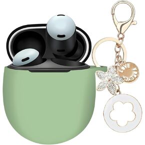 Case Cover Compatible with Google Pixel Buds Pro 2, Ziseyoru Soft Silicone Protective Skin for Google Pixel Buds Pro 2/Buds Pro Earbuds with Accessories Bling Keychain for Women Girl (Pink)
