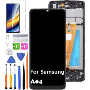 for Samsung A04 Screen Replacement with Frame for Samsung A045F A045F/DS LCD Display Touch Digitizer Assembly with Repair Part Tools (A04 with Frame)