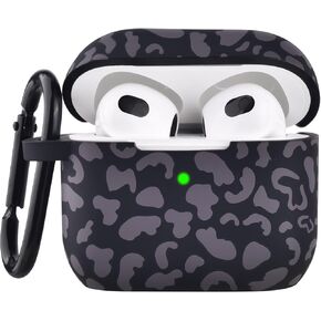 Compatible with AirPods 3rd Generation Case for Women, Clear Flower AirPods 3 Case Cover with Keychain Hard Cute Skin for Apple Air Pods Gen 3 (Beige Leopard-Buckle)