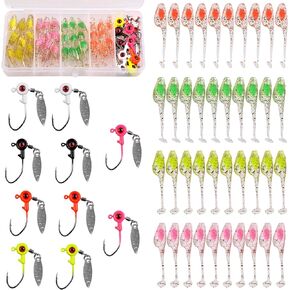 Crappie Jigs Lure Set 1.97inch Crappie Bait Jig Head Hooks Soft Plastic Lures Fishing Lures for Crappie Bass Swimbait with Tackle Box