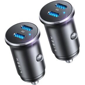 LISEN USB C Car Charger Adapter, 60W Dual Port QC 3.0 Type C Adapter, Car Phone Charger Fast Charge USB C Cigarette Lighter Adapter for iPhone 15 14 13 12 X XS Pro Max Mini, Samsung Galaxy iPad Pro