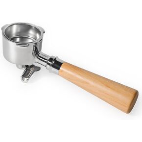 Wirsh Full Stainless Steel Portafilter with Wooden Handle for Wirsh Espresso Machines CM1665, CM5418,51mm Double Spout Espresso Portafilter with 3 Ears and Non-pressurized Filter Basket