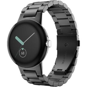 MoKo Stainless Steel Watch Band Compatible with Google Pixel Watch/Pixel Watch 2 Smartwatch, Metal Replacement Straps Wristband with Link Remover Tool for Women Men, Black