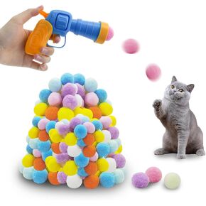 Andiker Cat Ball Launcher, 100pcs 1.2in Plush Colorful Cat Pom Pom Balls Launcher Cat Toys for Indoor Cats Interactive Cat Toys for Indoor Cats to Keep Fit Christmas Cat Toy (30pcs, Yellow)