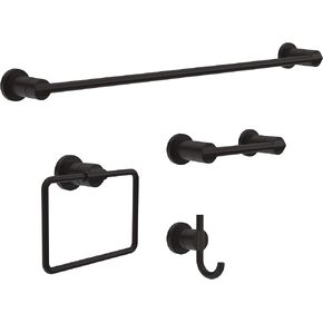 DELTA FAUCET NIC64-DN Nicoli 4-Piece Bath Hardware Set 18 to 24 in. Towel Bar, Toilet Paper Holder, Towel Ring, Towel Hook in Brushed Nickel
