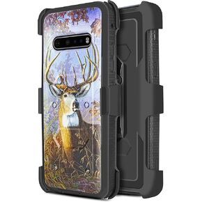 for LG V60 ThinQ, [Built-in Screen Protector] Holster Belt Clip Kickstand Heavy Duty Full Body Armor Shockproof Protective Case for LG V60 5G (Buck)