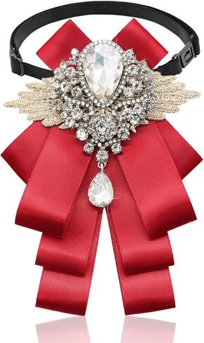 Mens Bow Tie, Black Navy Rhinestone Crystal Bow Tie for Women Men, Clip on Silk Ribbon Bowtie for Groom Banquet Dress in Kuwait