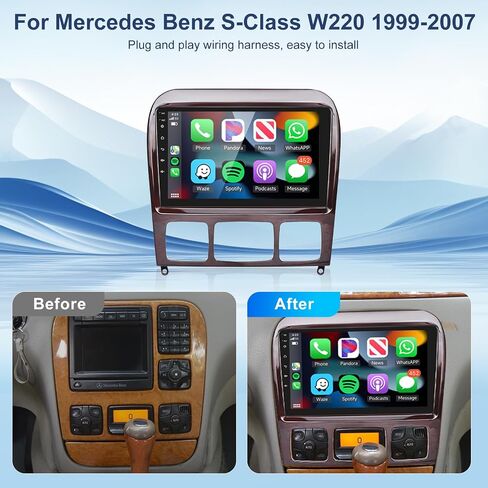 2+64G-for 1999-2007 Mercedes Benz S-Class W220 S280 S320 S350 S400 S430 S500 S600 S55 AMG راديو السيارة اللاسلكي Carplay/Android Auto، ستيريو السيارة 9 بوصة GPS WiFi Bluetooth FM/RDS SWC كاميرا احتياطية in Saudi Arabia