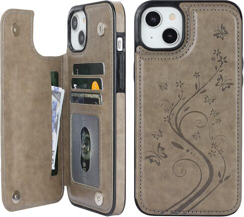 Vaburs Compatible with iPhone 14 Plus Case Wallet with Card Holder,Embossed Butterfly Pattern PU Leather Double Buttons Flip Protective Shockproof Cover for Magnetic Car Mount 6.7 Inch (Rose Gold) in Kuwait