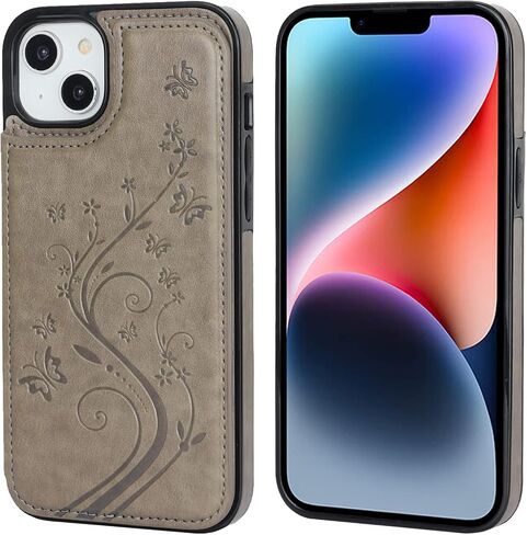 Vaburs Compatible with iPhone 14 Plus Case Wallet with Card Holder,Embossed Butterfly Pattern PU Leather Double Buttons Flip Protective Shockproof Cover for Magnetic Car Mount 6.7 Inch (Rose Gold) in Kuwait