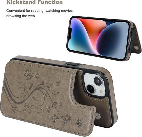 Vaburs Compatible with iPhone 14 Plus Case Wallet with Card Holder,Embossed Butterfly Pattern PU Leather Double Buttons Flip Protective Shockproof Cover for Magnetic Car Mount 6.7 Inch (Rose Gold) in Kuwait