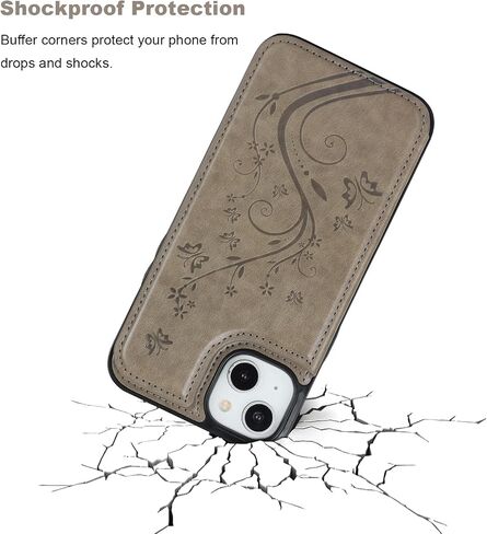 Vaburs Compatible with iPhone 14 Plus Case Wallet with Card Holder,Embossed Butterfly Pattern PU Leather Double Buttons Flip Protective Shockproof Cover for Magnetic Car Mount 6.7 Inch (Rose Gold) in Kuwait