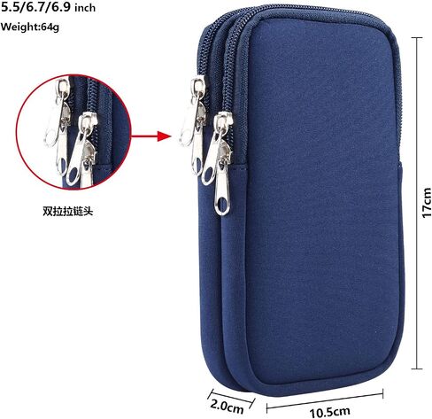 Cell Phone Belt Clip Bag Men Blue, Nylon Mobile Phone Waist Holster, 6.9" Waterproof Elasticity Smartphone Waist Belt Pouch phone Belt Loop Holder with Necklace Carrying Case Fanny Pack with Carabine in Kuwait