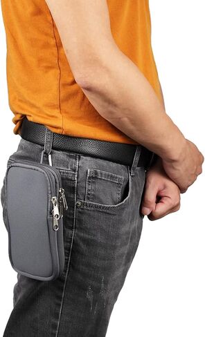 Cell Phone Belt Clip Bag Men Blue, Nylon Mobile Phone Waist Holster, 6.9" Waterproof Elasticity Smartphone Waist Belt Pouch phone Belt Loop Holder with Necklace Carrying Case Fanny Pack with Carabine in Kuwait