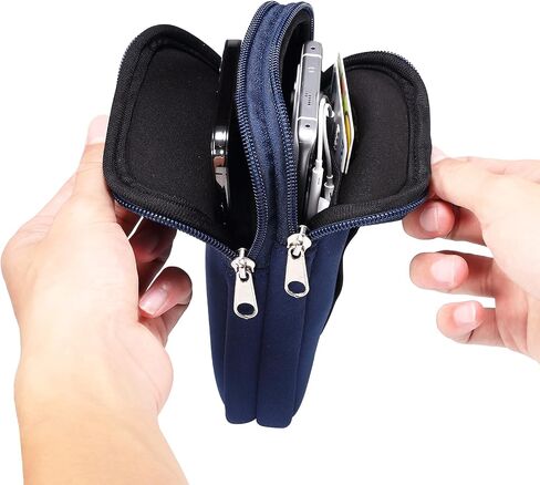 Cell Phone Belt Clip Bag Men Blue, Nylon Mobile Phone Waist Holster, 6.9" Waterproof Elasticity Smartphone Waist Belt Pouch phone Belt Loop Holder with Necklace Carrying Case Fanny Pack with Carabine in Kuwait