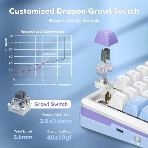 لوحة مفاتيح ميكانيكية Redragon 75％، لوحة مفاتيح ألعاب RGB لاسلكية مثبتة على حشية مع مقبض مستوى الصوت، ملف تعريف MDA، مفاتيح خطية مسبقة التشحيم، 81 مفتاحًا لوحة مفاتيح ثلاثية الأوضاع قابلة للتبديل السريع لأجهزة الكمبيوتر/الكمبيوتر اللوحي/Xbox/Ps4/5 in Kuwait