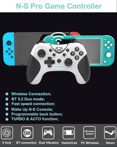 Cehensy Switch Controller,Bluetooth Switch Pro Controllers for Nintendo Switch/Lite/OLED/PC Window,PC Gaming Controller with Programmable Buttons,Wake up,Gyro Axis,Turbo,Dual Vibration,Black/Blue in Kuwait