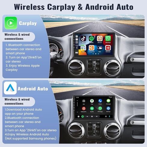 SIXWIN Android 13 ستيريو سيارة لسيارة Jeep Wrangler/Dodge/Chrysler 10 بوصة تعمل باللمس مع CarPlay اللاسلكي Android Auto Mirror Link Bluetooth FM GPS Navigation HiFi WiFi SWC كاميرا احتياطية MIC in Kuwait