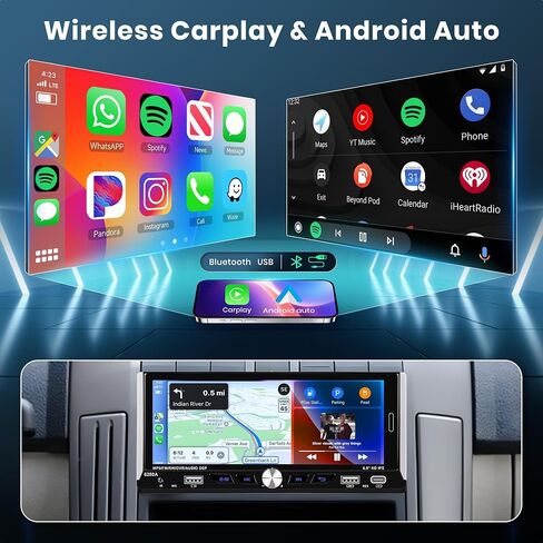 2+64G Android Single Din Car Radio Wireless Carplay Android Auto, 6.9 Inch IPS Touchscreen Multimedia Car Stereo with Mirror Link WiFi GPS Navigation Bluetooth FM RDS EQ AHD Backup Camera SWC in Saudi Arabia