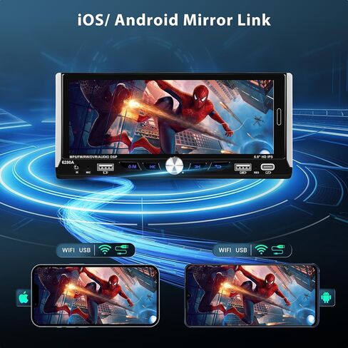 2+64G Android Single Din Car Radio Wireless Carplay Android Auto, 6.9 Inch IPS Touchscreen Multimedia Car Stereo with Mirror Link WiFi GPS Navigation Bluetooth FM RDS EQ AHD Backup Camera SWC in Saudi Arabia
