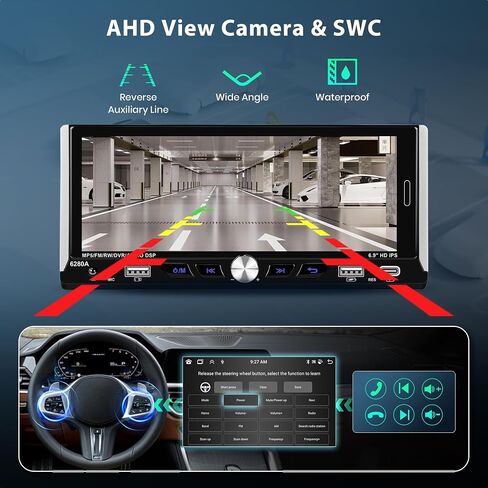 2+64G Android Single Din Car Radio Wireless Carplay Android Auto, 6.9 Inch IPS Touchscreen Multimedia Car Stereo with Mirror Link WiFi GPS Navigation Bluetooth FM RDS EQ AHD Backup Camera SWC in Saudi Arabia