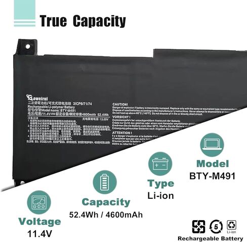 بطارية كمبيوتر محمول BTY-M491 متوافقة مع MSI Modern 15 A10RB A10RB-041TW A10RB041TW Series Notebook BTY-M491 3ICP6/71/74 بطارية 52.4 وات في الساعة 4600 مللي أمبير في الساعة (موصل أسود) in Kuwait