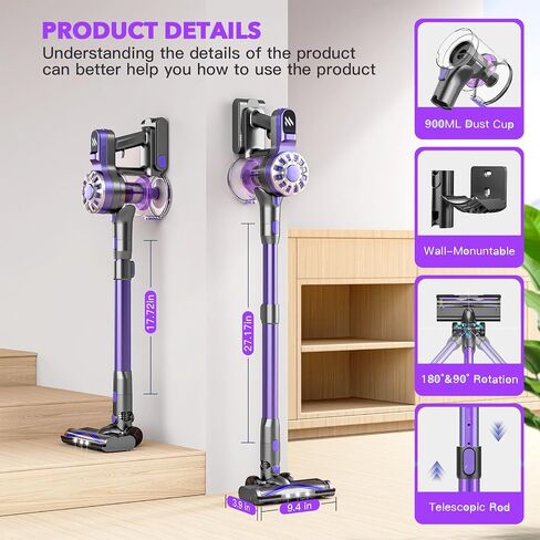 Vacuum Cleaners for Home,Cordless Vacuum Cleaner,Cordless Stick Vacuum Cleaner with 80000Rmp Powerful Motor,Lightweight Cordless Vacuum Cleaners for Home Hard Floor Pet Hair in Saudi Arabia